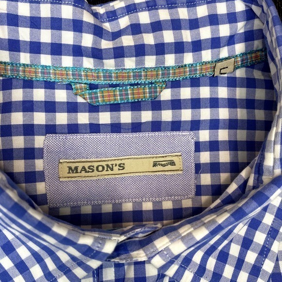 Mason's Men's Large Blue Check Long Sleeve Button Down Shirt - Picture 2 of 4